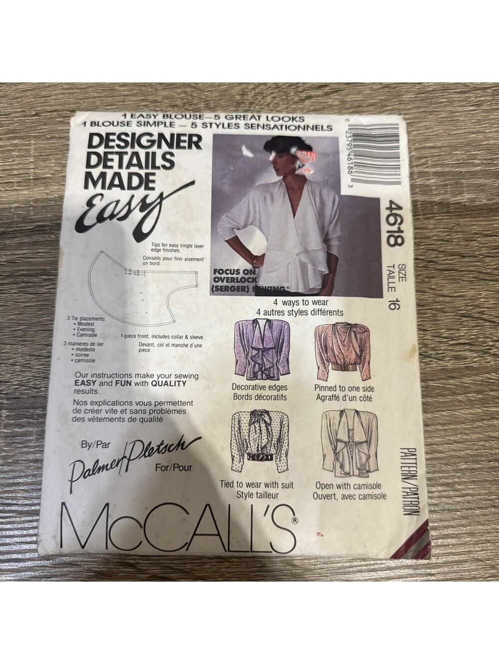 MCCALLS PATTERN 4618 BLOUSES   MISSES SIZE 16  UNCUT VINTAGE